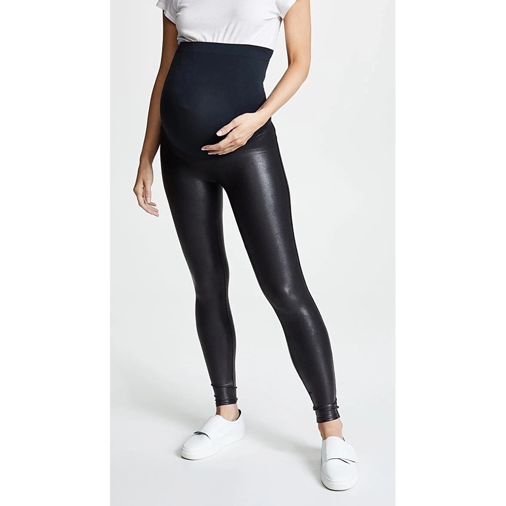 Spanx Mama Maternity Faux Leather High Waisted‎ Leggings Size Small Black 20201R